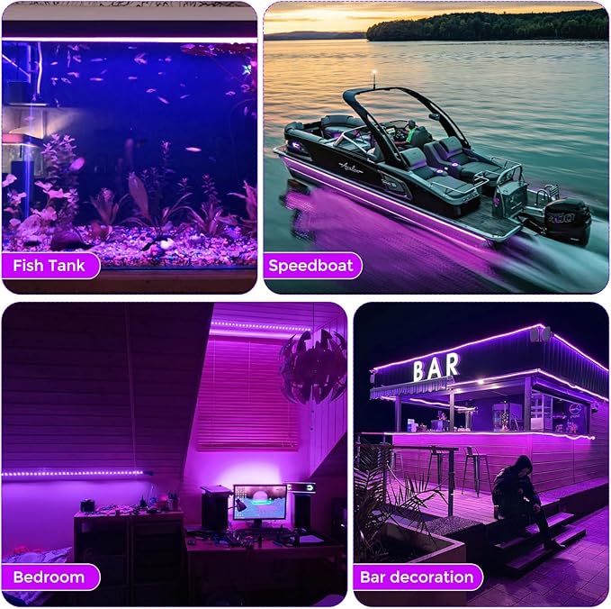 LightingWill LED UV Black Light Strip Kit, Ultraviolet Waterproof IP65 32.8FT/10M 3528 600LEDs, 395nm-405nm Blacklight for DJ Bar Club Party Decor Night Fishing with 12V Power Supply