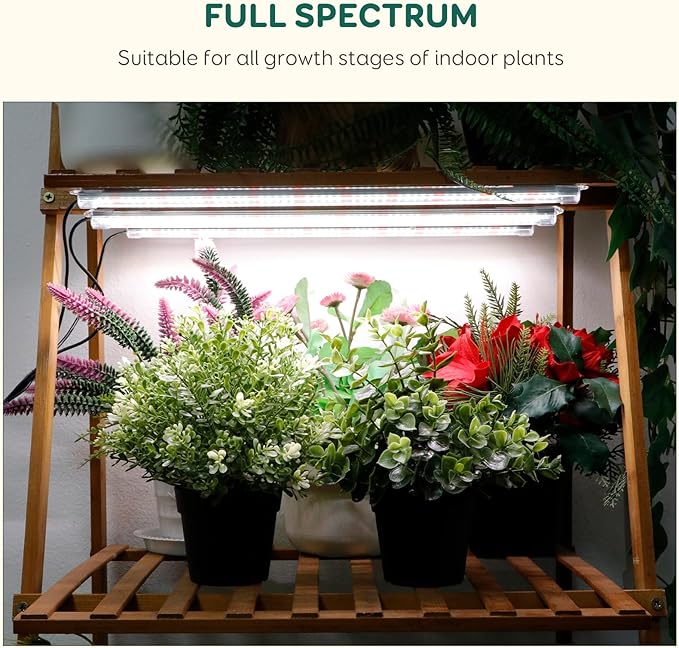 4-Bar Grow Light Strips for Indoor Plants, 16" Full Spectrum Plant Lights, 6500K Sunlike Grow Lights with 6/12/18H Timer, 5-Level Dimmable for Indoor Growing(2 Pack)