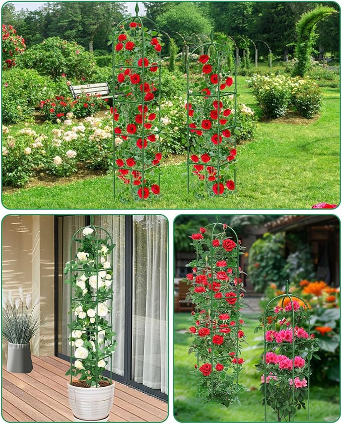 MYMULIKE 3 Pack Garden Obelisk Trellis for Climbing Plants Outdoor & Indoor - 6Ft Rustproof Garden Trellis Plant Support Cage for Vines, Flowers, Vegetables, Roses | Heavy-Duty, Adjustable