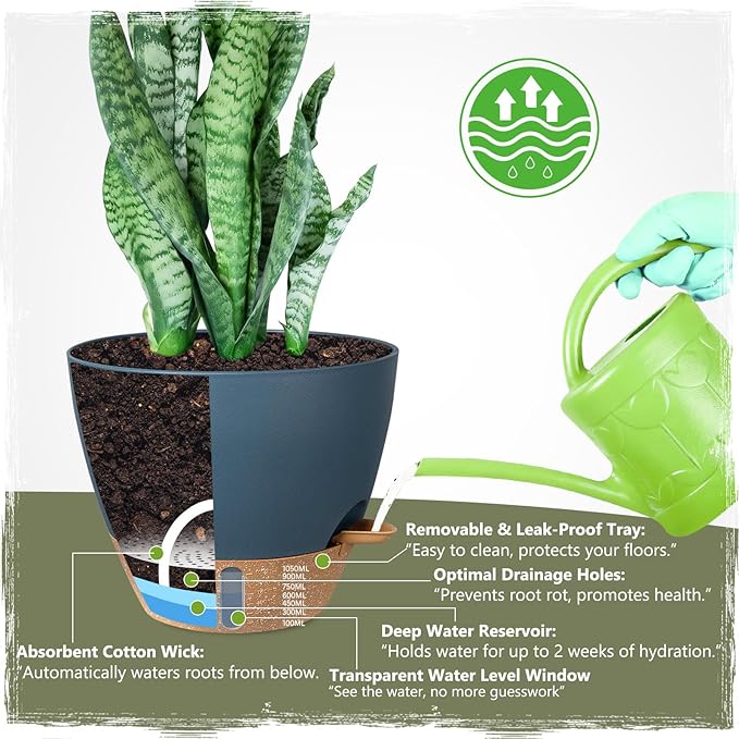 Self-Watering Pots for Indoor Plants 4 Pack, 6/8/10/12 Inch Outdoor Planters with Water Level Indicator&Deep Reservoir, Decorative Flower Pots for Indoor Plants,Home Decor (Blue, 12+10+8+6 inch)