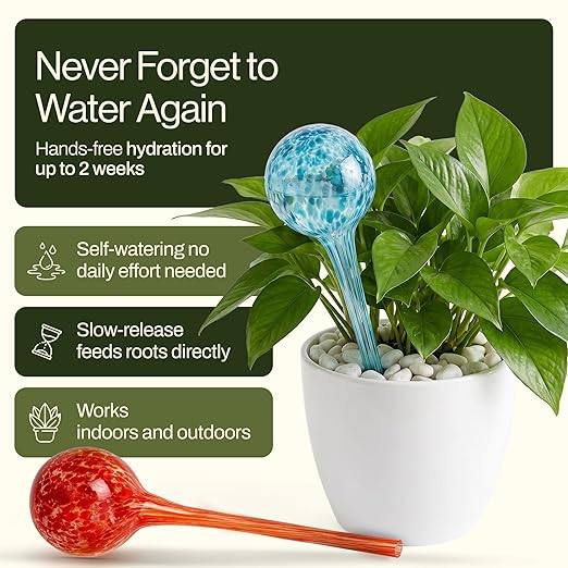 Besti Large Self Watering Globes for Plants Hands Free | Durable, Multicolored Glass Craftsmanship | Holds 380-400ml, Waters Plants Up to 2 Weeks
