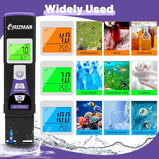 UIUZMAR Water pH Meter Digital pH Tester with pH Test Strips Color Display for Aquarium, Hydroponics, Home Brew, Measure pH Value of Swimming Pool, Drinking Water, Pond, Spa, Hot Tub, Kombucha