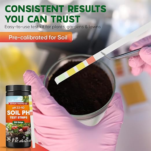 Soil Test Kit – 100 Soil pH Test Strips (3.5–9 Range) for Garden, Lawn & Indoor Plants – Easy At-Home Soil Testing