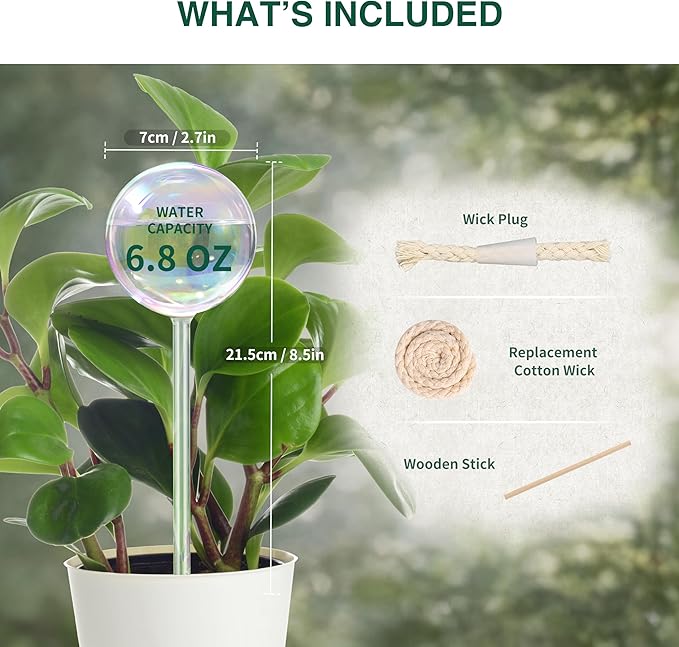 Soilagua 6.8 oz Wick-Controlled Plant Watering Globes, Self Watering Globes for Everyday and Vacation Use, Iridescent Glass Water Bulbs, Automatic Plant Waterer, 4 Pack