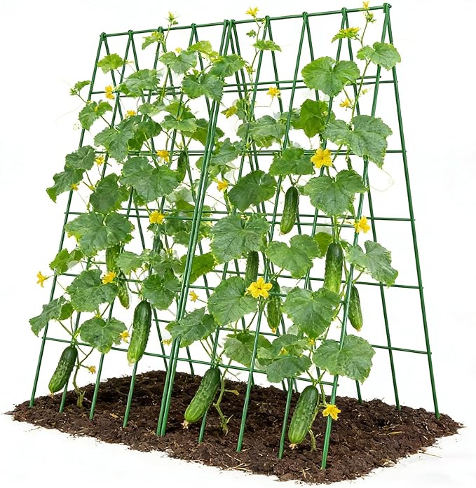 Cucumber Trellis 2 Pack, Foldable A-Frame Garden Trellis for Raised Bed Garden Grow Support with Plant Support Clips, Twist Ties, Plastic Ties, for Cucumber,Tomato, Climbing Plants and Flowers