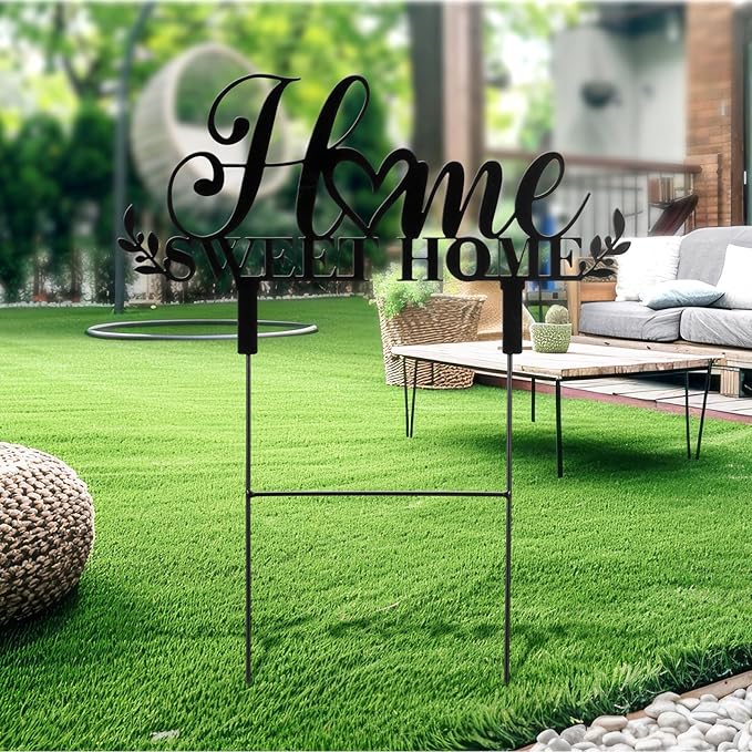 Amyhill Sweet Home Outdoor Decor Metal Garden Stakes 25 Inch Welcome Home Yard Signs Decorations Housewarming Decorative Garden Stakes Decorations for Family Welcoming Party Patio Lawn Walkway