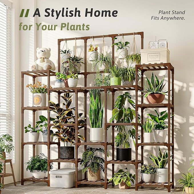 GENTINGBRO Plant Stand Indoor Outdoor 63" Tall Plant Shelf for Plants 14-Tier Large Plant Sheves for Living Room Heavy Duty Plant Rack Garden Balcony Patio Hanging Planter