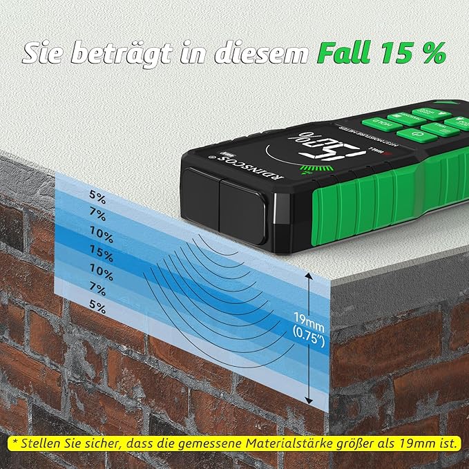 RDINSCOS Pinless Moisture Meter for Wall Rechargeable Damp Meter with Color Display and Audible Alarm,Non-Destructive Moisture Detector for Wall,Masonry,Wood,Building Material
