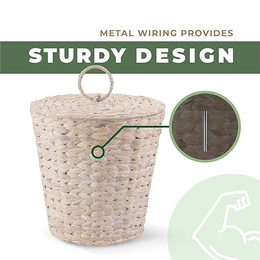 84ECO 3 Gallons White Wicker Trash Can with Lid and Liner