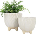 LA JOLIE MUSE Ceramic Footed Flower Plant Pots - 6.7 + 5.1 Inch Boho Decor Indoor Planters with Drainage, Home Decor Gift, Beige