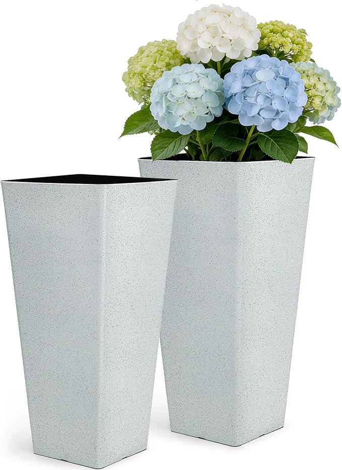 Autodaya 28" Tall Planters for Outdoor Plants, Extra-Large White Flower Pots for Blaconl, Porch, Living Room Corner, Garden, Patio, Deck Decor