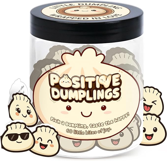 Positive Dumpling Jar with 60 Daily Affirmation Cards, Emotional Support Dumpling Decor, Uplifting Gift for Women and Dumpling Lovers, Cute Motivation Jar for Teens, Friends