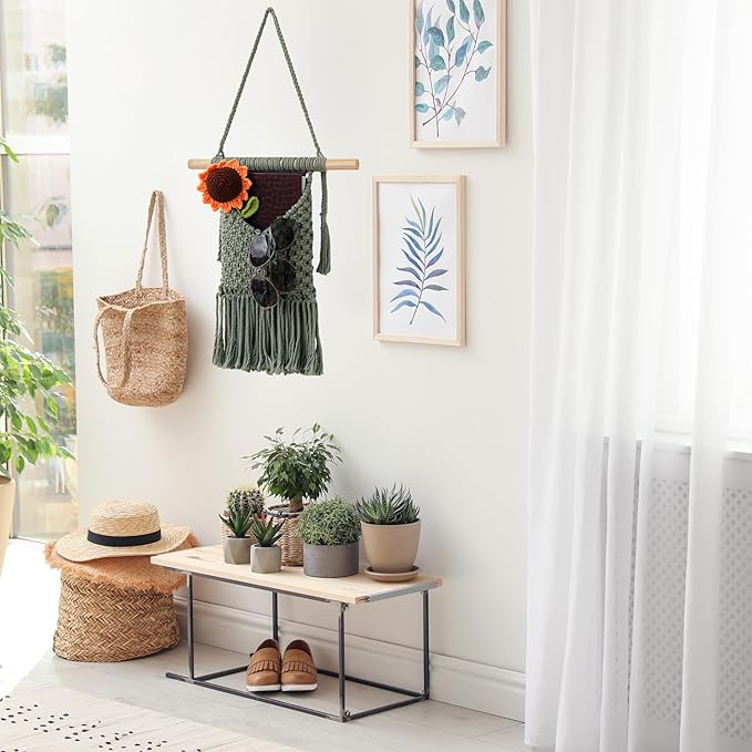 BIMIVAN Macrame Wall Hanging Basket Decor - Boho Wall Basket Decor - Large Wall Art - Mail Organizer Wall Mount - Key And Letter Holder For Wall - Sage Green 13 x 15 inches