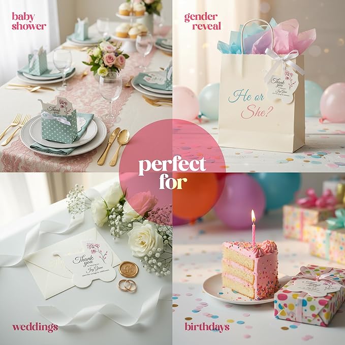 12pcs Pink Carriage-Shaped Gift Tags with Wildflower Seeds - Writable Gift Wrap Tags for Baby Showers, Mother's Day Present, Party Favors, DIY Crafts, & Earth Day Decorations