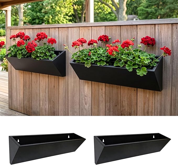 LaLaGreen Wall Planter (24 Inch, 2 Pack) Triangle Black Metal Hanging Flower Pots for Outdoor Plants, Geometric Carbon Steel Wall Mounted Planters for Succulents, Modern Vertical Garden Home Decor