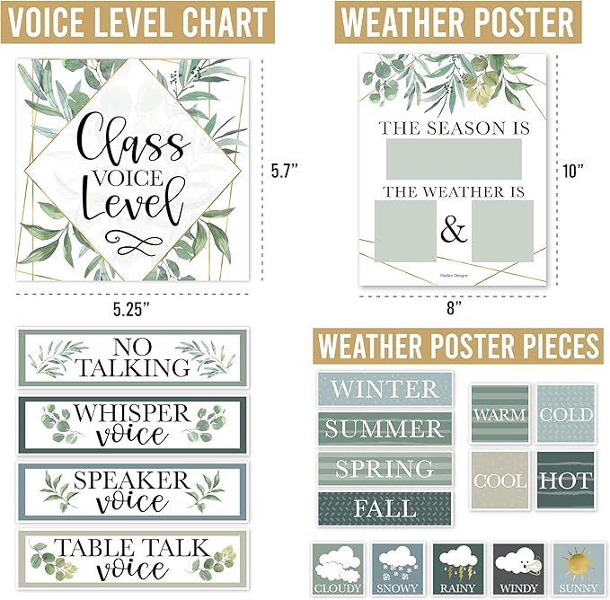 Hadley Designs Classroom Calendar Set Bulletin Board Decorations - Greenery School Calendar for Classroom Decor, Kindergarten Preschool Elementary Teacher Must Haves, Homeschool & Daycare Essentials