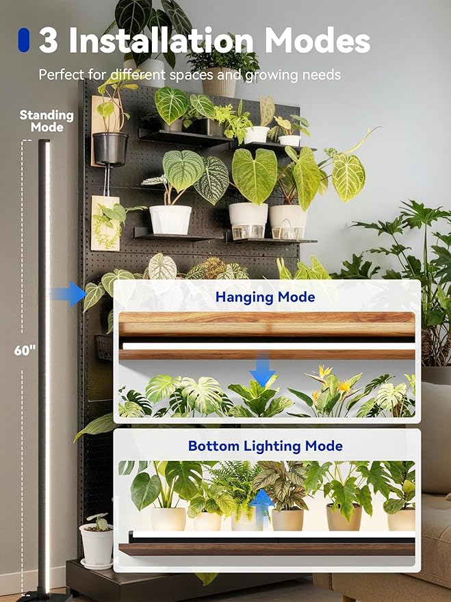 GLOWRIUM Grow Lights for Indoor Plants, 36W Vertical Plant Grow Lights with Auto-Timer, Full Spectrum LED Standing Plant Grow Light, 3 Light Modes, 6-Level Dimmable (60in)