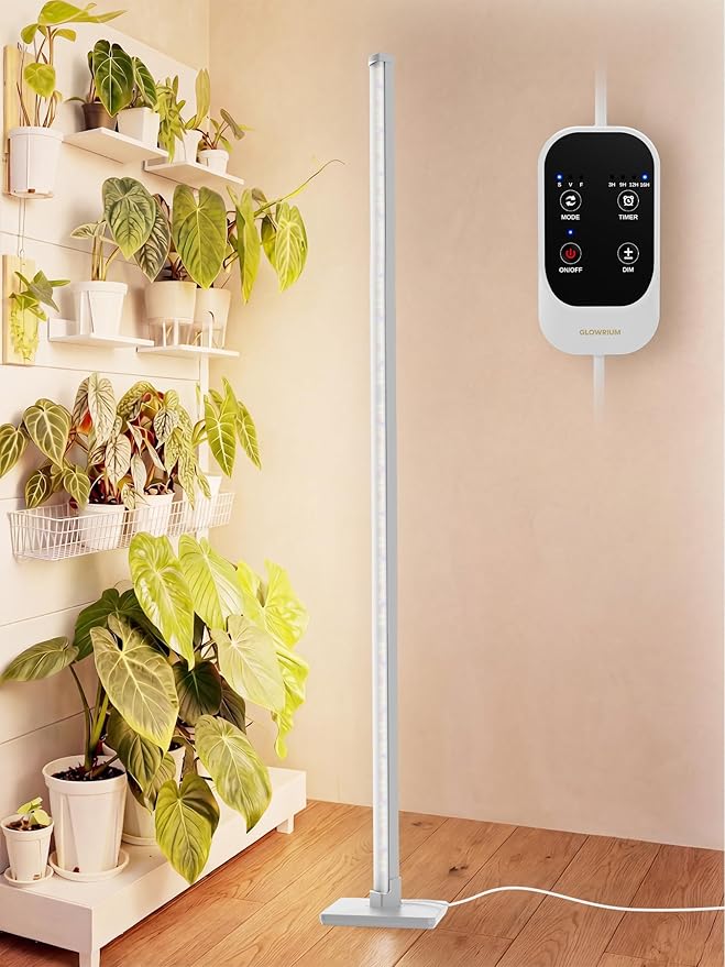 GLOWRIUM Grow Lights for Indoor Plants, 36W Vertical Plant Grow Lights with Auto-Timer, Full Spectrum LED Standing Plant Grow Light, 3 Light Modes, 6-Level Dimmable (60 in(Silver))