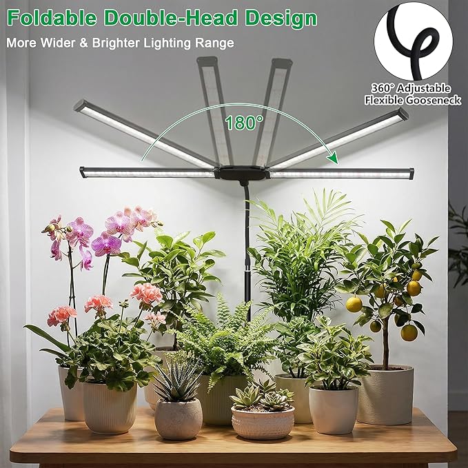 Grow Light for Indoor Plants,6000K White Sun Spectrum Growing Light Lamp with Red Blue LED for Pot Succulents Seeds, Light Strip Foldable & Height Extendable 9-25'', Auto Timer 4 8 12Hrs