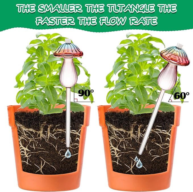 Plant Watering Globes Mushroom, Rainbow Gradient Color Plant Watering Devices, Self Watering Planter Insert, Self Watering Globes - Watering Bulbs for Indoor Plants for Travel Vacation (4 PCS)