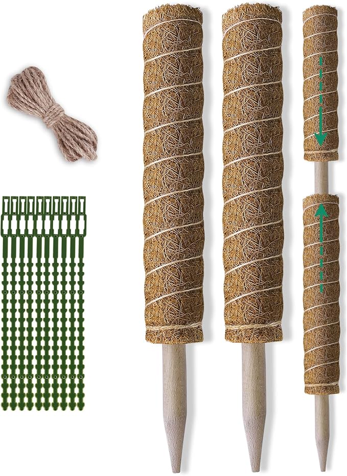 Fabulas Moss Pole 36 Inch - Monstera Plant Support, 2 Pack 20.5 Inch Plant Stakes for Indoor Plants Coco Coir Moss Pole Sticks for Climbing Potted Live Plants, Pothos, Philodendron, with Garden Ties