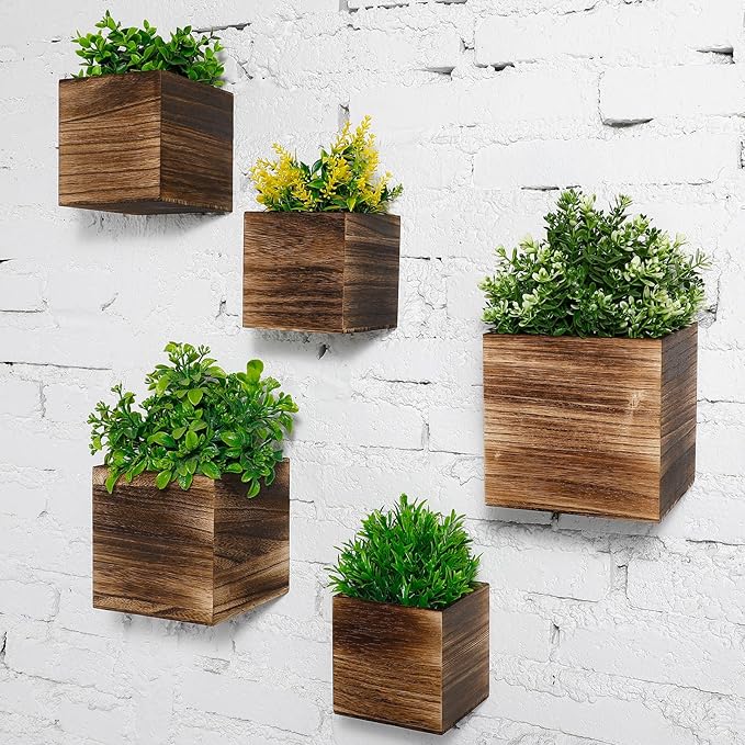 Ziliny 6 Pack Rustic Wood Wall Planters Hanging Wall Planters Pocket Vases Hanging Decor Vase for Plants Dried Flowers Faux Greenery Plants Indoor Living Room Bedroom Farmhouse Home Decor (3 Sizes)
