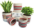 Plant Basket Set of 5, Handwoven Jute Planter Baskets for Indoor Plants, Home Decor and Nursery, Woven Rope Baskets, 5 to 8 Inch, White with Red and Black Stripes