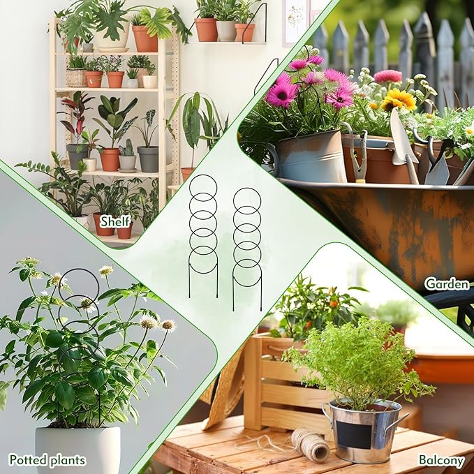 2 Pack Plant Trellis for Climbing Plants Outdoor, 4in x 17.5in Sturdy Stainless Steel Round Stackable Trellis for Potted Plants Indoor/Outdoor - Support for Vines, Flowers, Vegetables