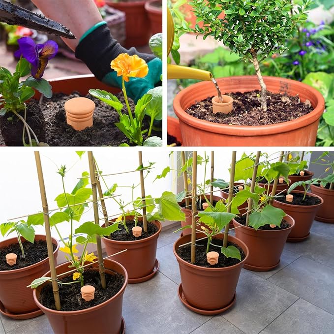 3pcs Terracotta Plant Watering Globes 3.5 * 10inch Terracotta Watering Pots Self Watering Planter 900ml for Indoor Outdoor Plants Clay Plant Watering Globes Planter Insert Watering Pots