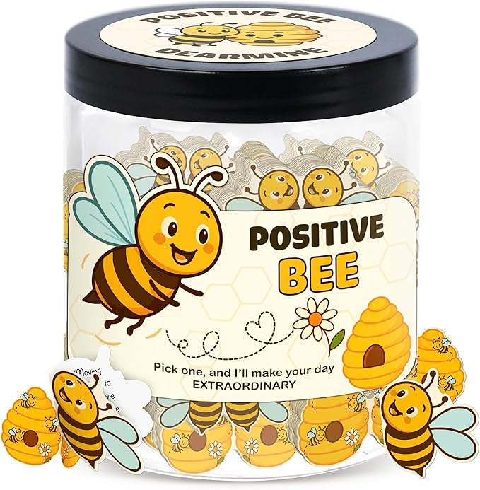 DEARMINE Positive Bee Cards Jar, Affirmation Cards for Women, Emotional Support Bee Themed Gift, Bumble Bee Gifts for Women Bee Lovers