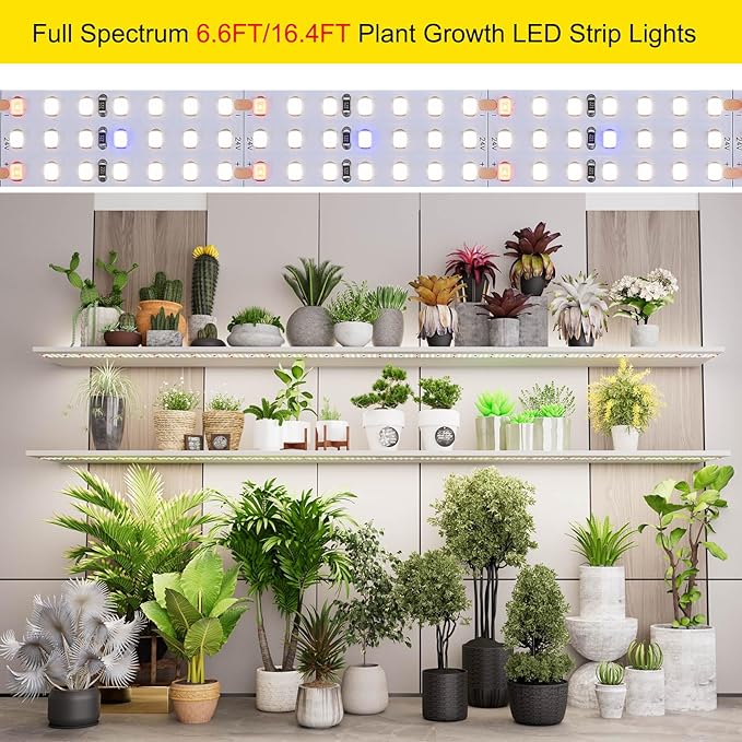 6.6FT LED Plant Grow Light, 840LEDs Full Spectrum Grow Lamp with High PPFD, 24V 55W Cuttable Plants Growing Light Strip Flexible Self Adhesive for Seedlings Veg Flower