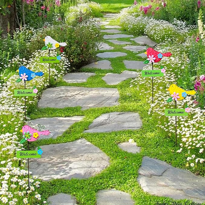 5Pack Metal Bird Decorative Garden Stakes,15.9 Inch Metal Garden Decor for Outside for Spring Decor, Shaking Head Yard Art Garden Decorations for Outdoor Lawn Pathway Patio