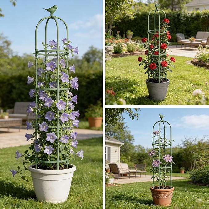Garden Obelisk Trellis for Climbing Plants Outdoor, 2.5 FT Garden Trellis Plastic Coated Metal Plant Support for Indoor Outdoor, Tall Decorative Trellis for Roses, Flowers, Vines, Potted Plants