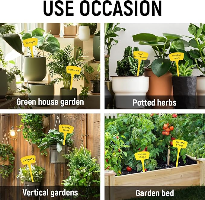 Plant Labels，60 Pcs Yuanling Plant Markers Large Plastic Plant Tags T-Type Waterproof Garden Labels for Outdoor Indoor Potted Plants Flowers Seeds Herbs with Garden Marker Pen