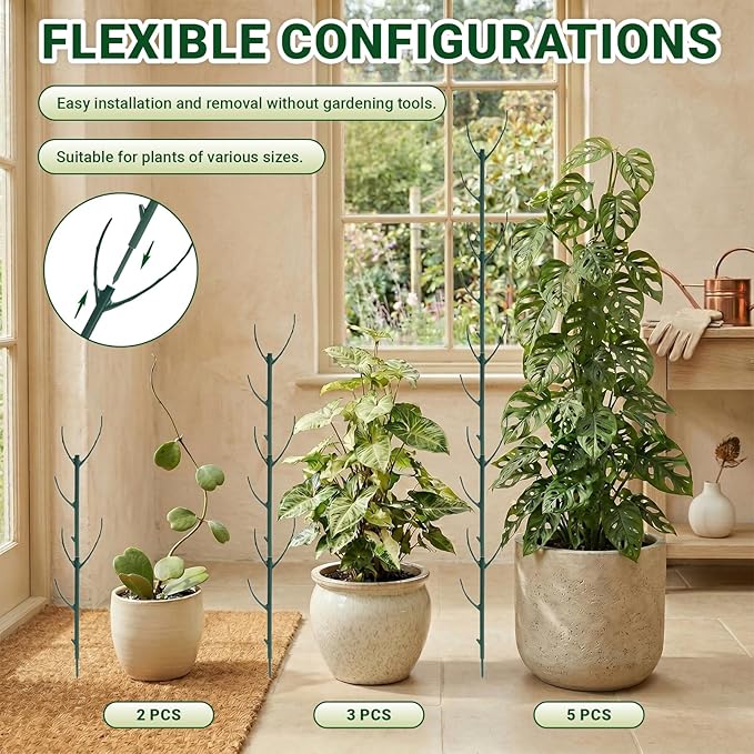 5pack Monstera Plant Support – Stackable Indoor & Outdoor Support, for Climbing Plants, Pothos & Other Small Plants, with Clamps & Other Planting Accessories, Perfect Moss Pole Replacement