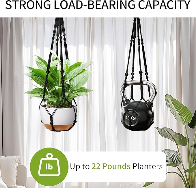 Macrame Plant Hanger - Fits 4 to 13 inches Pots for Indoor Outdoor, 35 Inch, Set of 2, Black (POTS NOT Included)