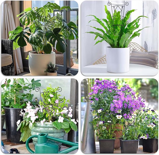 Yhtpouqe 4 Pack Stackable Metal Plant Trellis for Climbing Plants Outdoor/Indoor - Sturdy Garden Trellis for Potted Plants, Vine Support Stakes with Rustproof Design- Decorative Plant Support