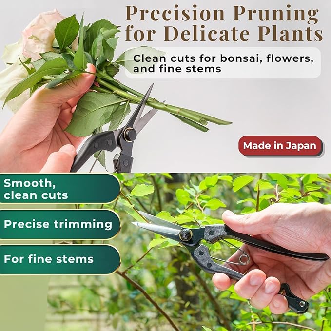 Wablade Japanese Pruning Shears Double-Edge, Clean Cuts for Soft Stems, Precision Garden Scissors for Flowers & Plants, 0.2" (5 mm), Made in Japan (Double-blade)