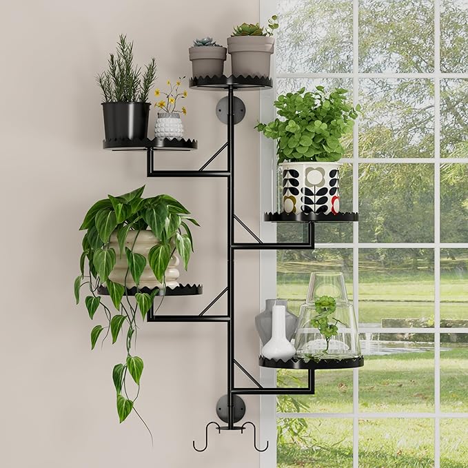 GcdPai Rotating Window Plant Shelves indoor 5-tier Metal Plant Stand, Wall Plant holder for Multiple Plants indoors, Window Sill Gifts for Small Spaces, Stylish and Functional Indoor Plant Stand Black