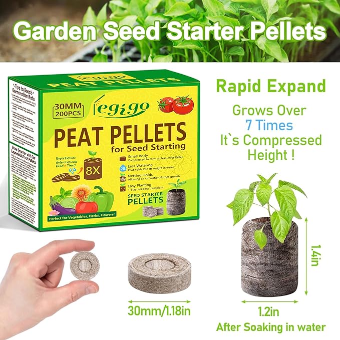 Legigo 200 Pcs 30mm Peat Pellets Seed Starter Soil Pods, Seedling Soil Peat Pods for Seed Starting, Compressed Seed Pod Starter Plugs for Garden Vegetables Plant Cuttings Herbs and Flowers
