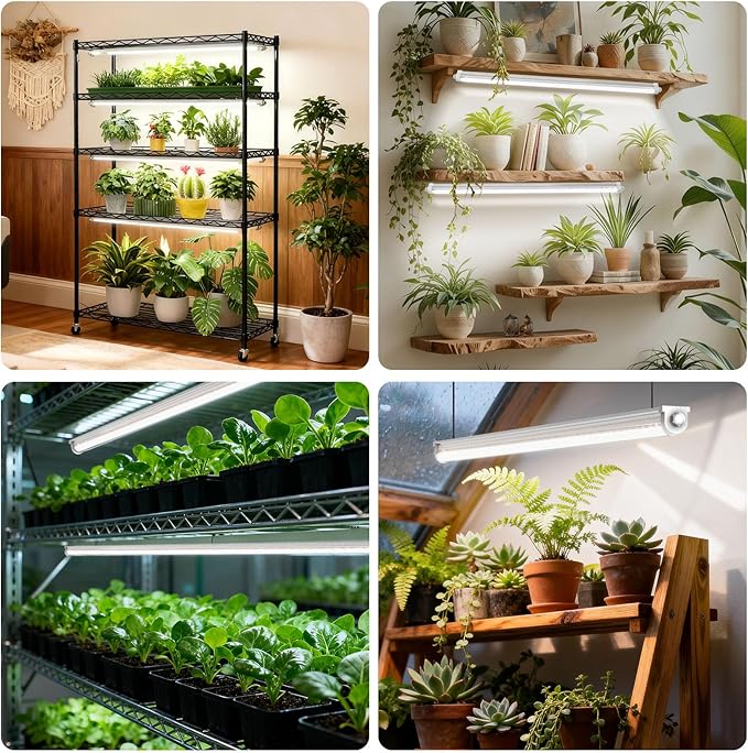 JESLED 4FT Waterproof Grow Lights for Indoor Plants, Sunlight Full Spectrum 5000K LED for Seed Starting, Seedling & Vegetables, 288W(6 X 48W,1800W Equiv), Linkable Grow Light Strip with Switch, 6P