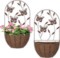 BAYN 2PK Wall Hanging Planter Decor Art with Butterfly, Metal Wall Mounted Planters Indoor Outdoor Wall Planter for Succulent Herb Home Garden Yard