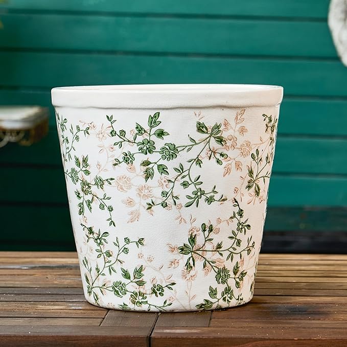 Teweiqi Ceramic Planter Without Drainage Hole, 6.7 Inch - Indoor/Outdoor Flower Pot for Orchids, Succulents, Green Floral Modern Farmhouse Design Plant Pot for Home,Office & Garden Décor, Ideal Gift