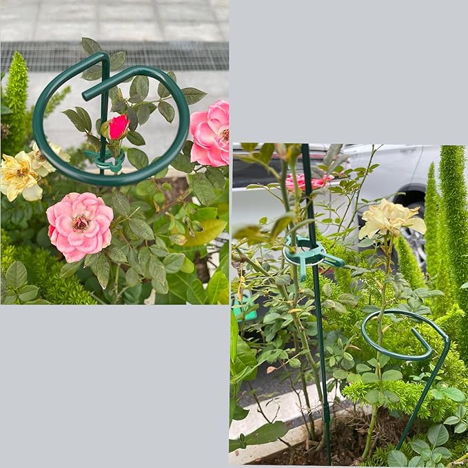 12 Pack 16 inch Plant Support Stakes, Metal Garden Support Stick Support Ring, Plant Sticks for Indoor Outdoor Single Stem Flower Peony, Orchid, Lily, Amaryllis, Rose, Tomato Pepper Plants Supports