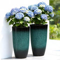 Autodaya 23.8" Tall Outdoor Planters Set of 2, Ceramic-Look Large Flower Pots for Indoor Outdoor Plants, All Seasons for Porch, Balcony, Garden, Patio or Home Art Decor, Gradient Turquoise Finish