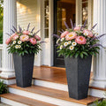 Autodaya 28" Plant Pots Tall Planters for Plants Outdoor Set of 2 Plastic Planter Pot Large Flower Pots Indoor Weather-Resistant for Patio, Porch, Garden, Front Door Christmas Decor Terrazzo Black