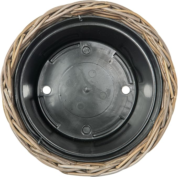 Kouboo Rattan Planter Basket with Plastic Pots Planters Flower Pots Decorative Fall planters for Front Porch Whiskey Barrel Basket Indoor Outdoor Plant Pots Small