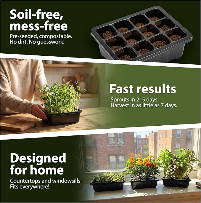 Seed Starter Kit with Humidity Dome – 12-Cell Indoor Pre-Seeded Seed Starting Tray with Marigolds & Microgreens – Complete Growing Kit with Seeds Included
