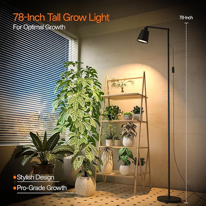 Bstrip 78" Tall Grow Light for Indoor Plants, F11 Pro Standing Plant Light, 18W Full Spectrum LED Grow Light Bulb with Optical Lens, Non-Dimmable, Angle&Height Adjustable, 4/9/14H Timer