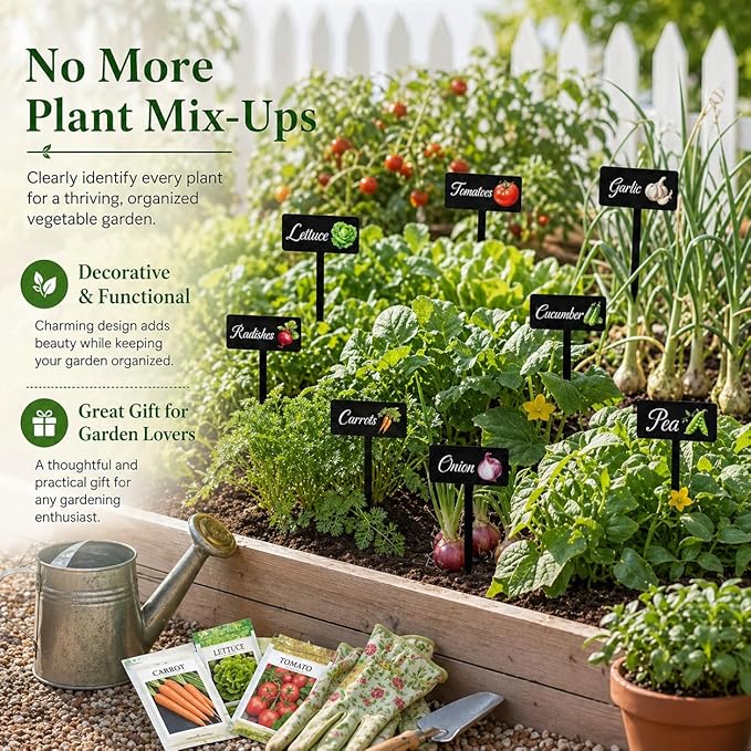 20Pcs Garden Signs for Vegetables, 20 Styles Waterproof Reusable Plant Label Signs, Fruit Plant Stakes Tags with Names for Indoor Outdoor Garden Decoration